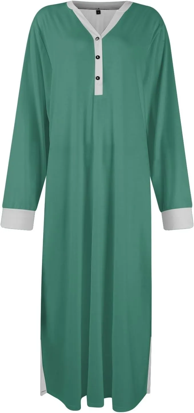 Plus Size Nightgowns for Women Soft Cotton Long Sleeve Midi Sleep Shirts Loose Fit Button Pajama Dress Sleepwear