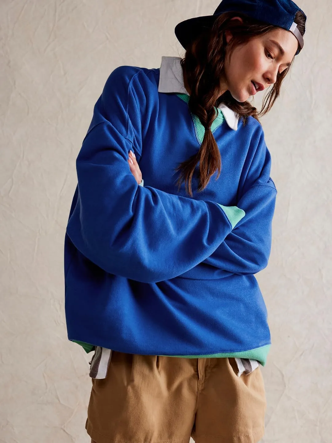 Plustrong Womens Oversized Crewneck Sweatshirt Casual Long Sleeve Color Block Pullover Hoodie Tops