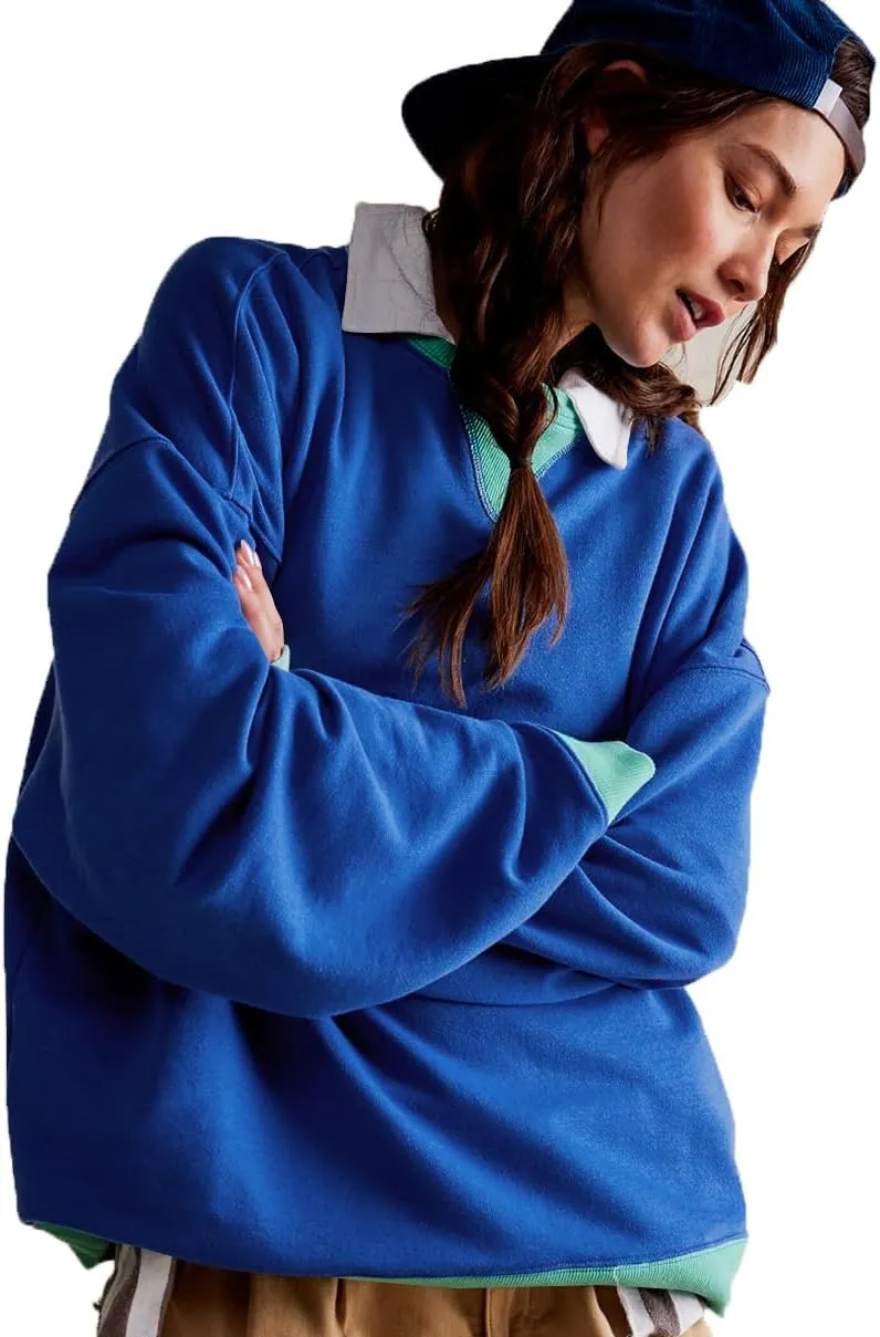 Plustrong Womens Oversized Crewneck Sweatshirt Casual Long Sleeve Color Block Pullover Hoodie Tops
