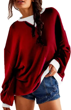 Plustrong Womens Oversized Crewneck Sweatshirt Casual Long Sleeve Color Block Pullover Hoodie Tops