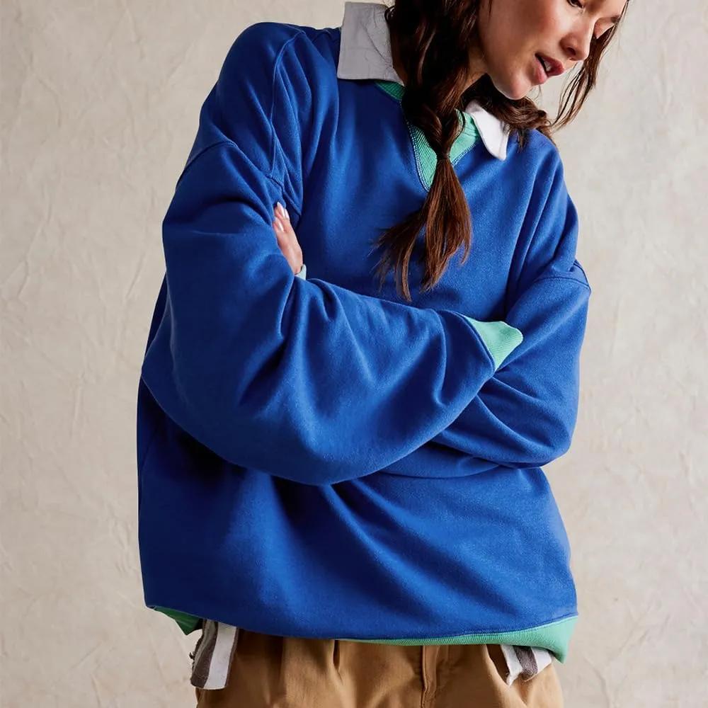 Plustrong Womens Oversized Crewneck Sweatshirt Casual Long Sleeve Color Block Pullover Hoodie Tops