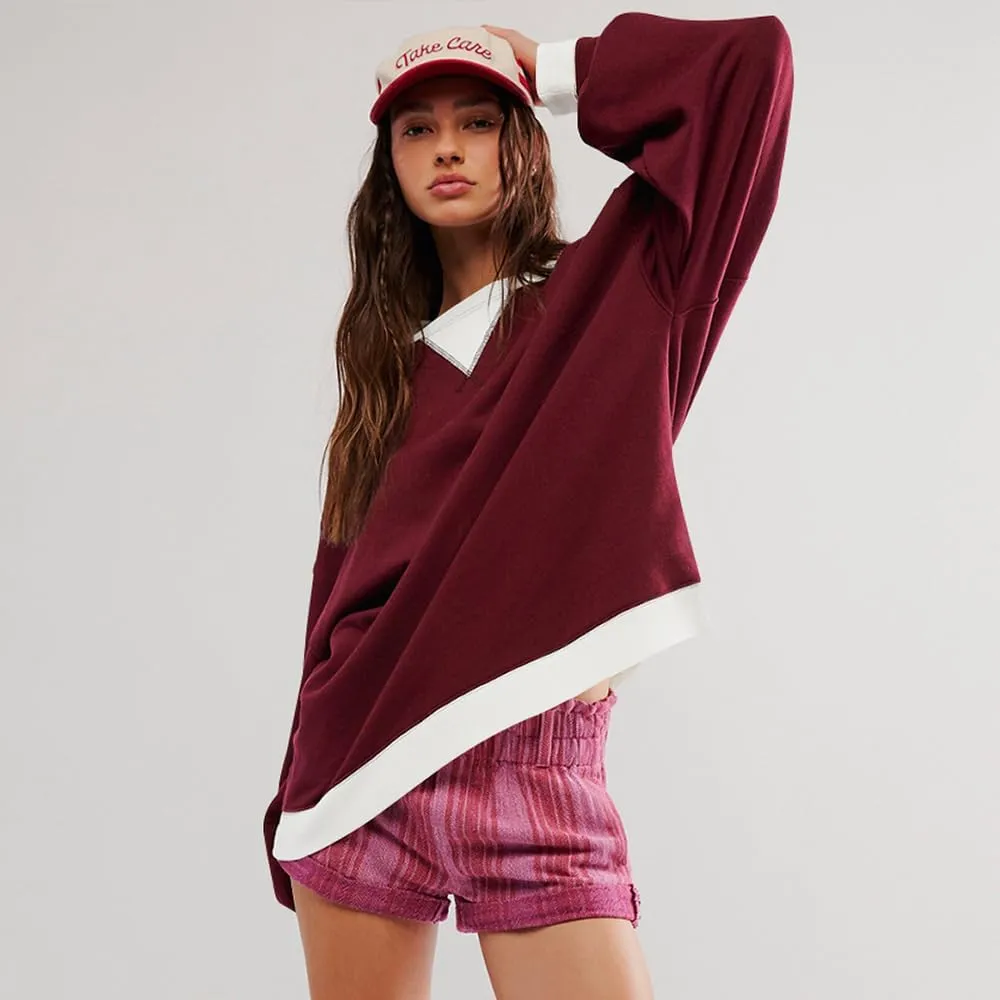 Plustrong Womens Oversized Crewneck Sweatshirt Casual Long Sleeve Color Block Pullover Hoodie Tops