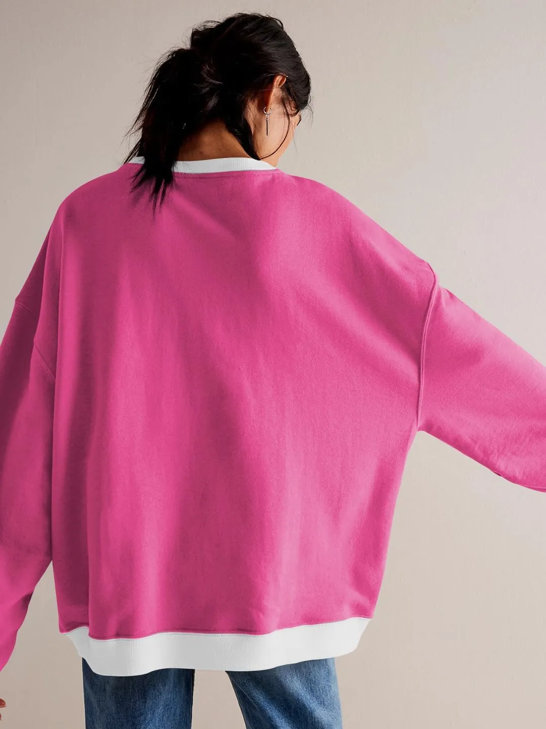 Plustrong Womens Oversized Crewneck Sweatshirt Casual Long Sleeve Color Block Pullover Hoodie Tops