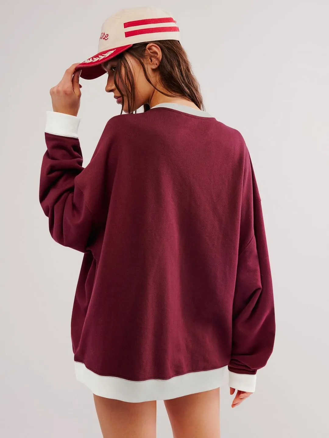 Plustrong Womens Oversized Crewneck Sweatshirt Casual Long Sleeve Color Block Pullover Hoodie Tops
