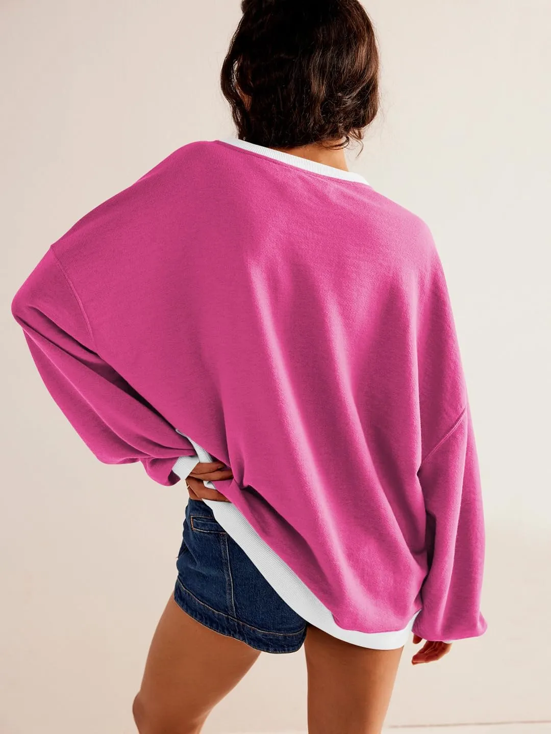 Plustrong Womens Oversized Crewneck Sweatshirt Casual Long Sleeve Color Block Pullover Hoodie Tops
