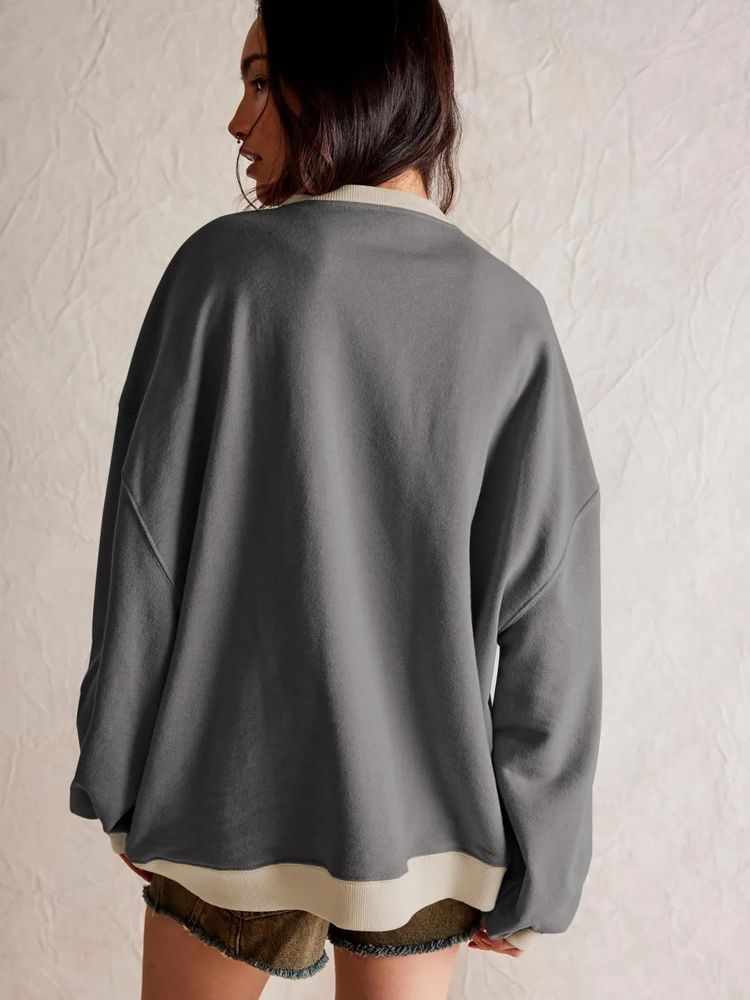Plustrong Womens Oversized Crewneck Sweatshirt Casual Long Sleeve Color Block Pullover Hoodie Tops
