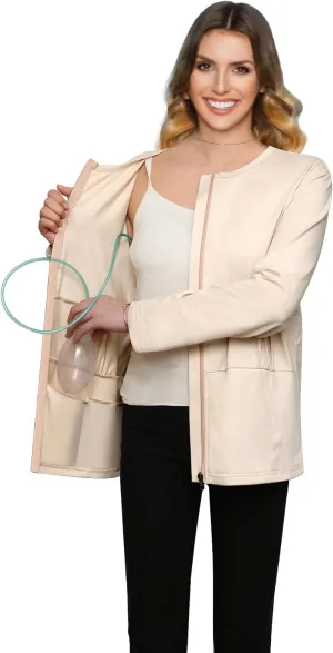 Post Mastectomy Recovery Zipper Closure Collar Long Sleeves Shirt Camisole with 4 Drain Pockets-Post Shoulder Surgery Shirts