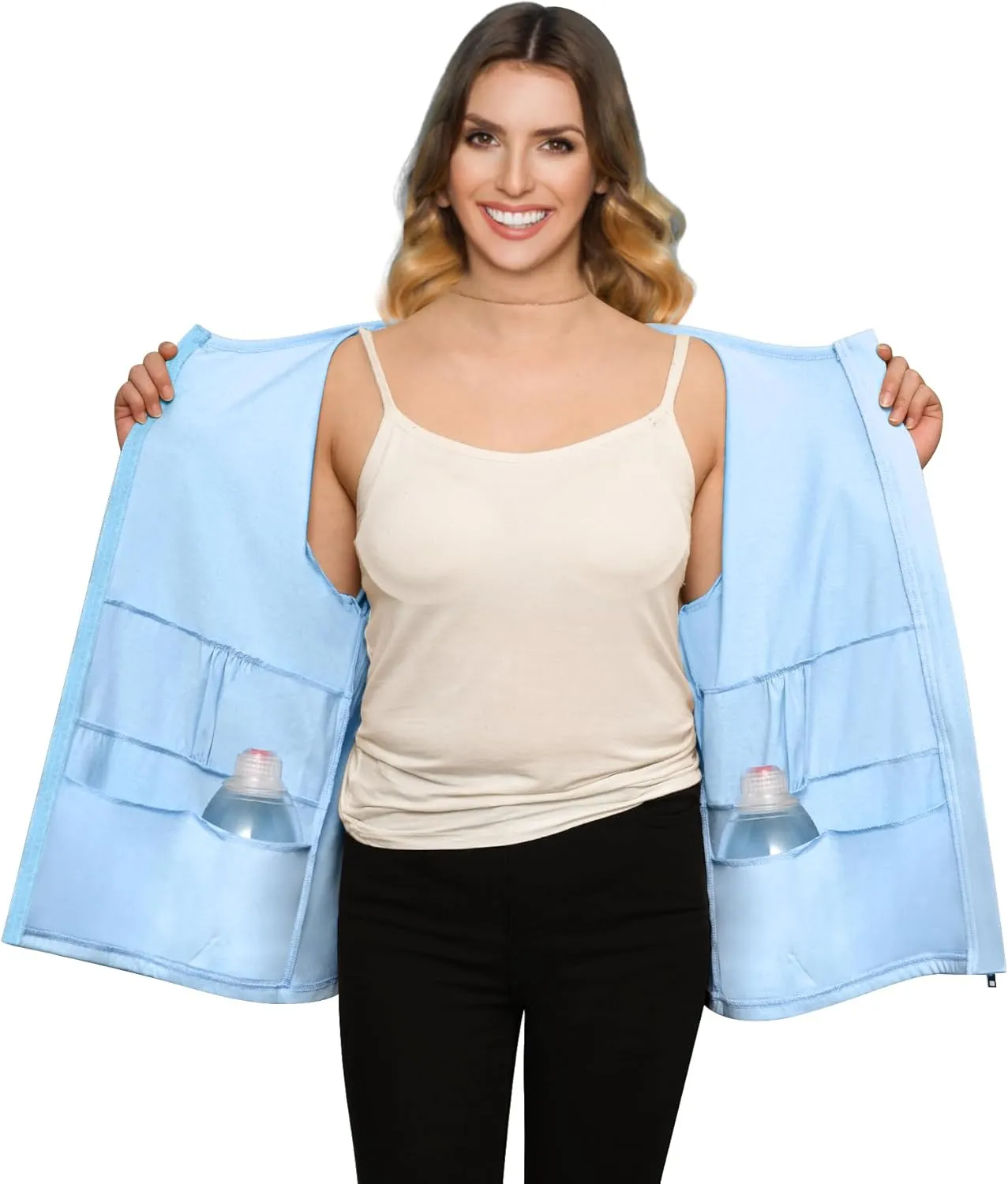 Post Mastectomy Recovery Zipper Closure Collar Long Sleeves Shirt Camisole with 4 Drain Pockets-Post Shoulder Surgery Shirts