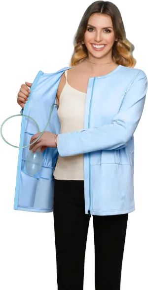 Post Mastectomy Recovery Zipper Closure Collar Long Sleeves Shirt Camisole with 4 Drain Pockets-Post Shoulder Surgery Shirts