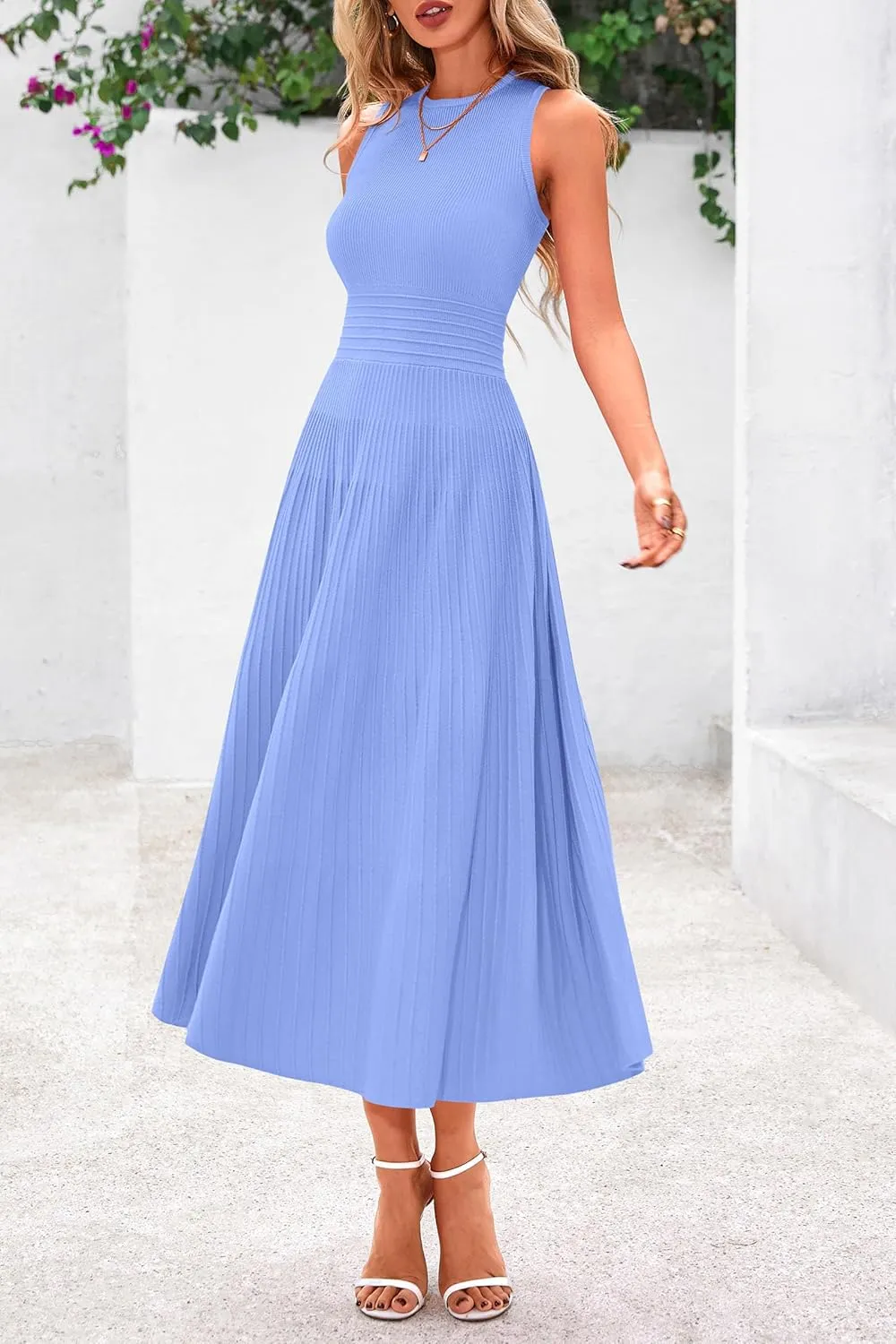 PRETTYGARDEN Spring Casual Dresses for Women 2025 Summer Business Work Midi Sleeveless A Line Pleated Cocktail Dress