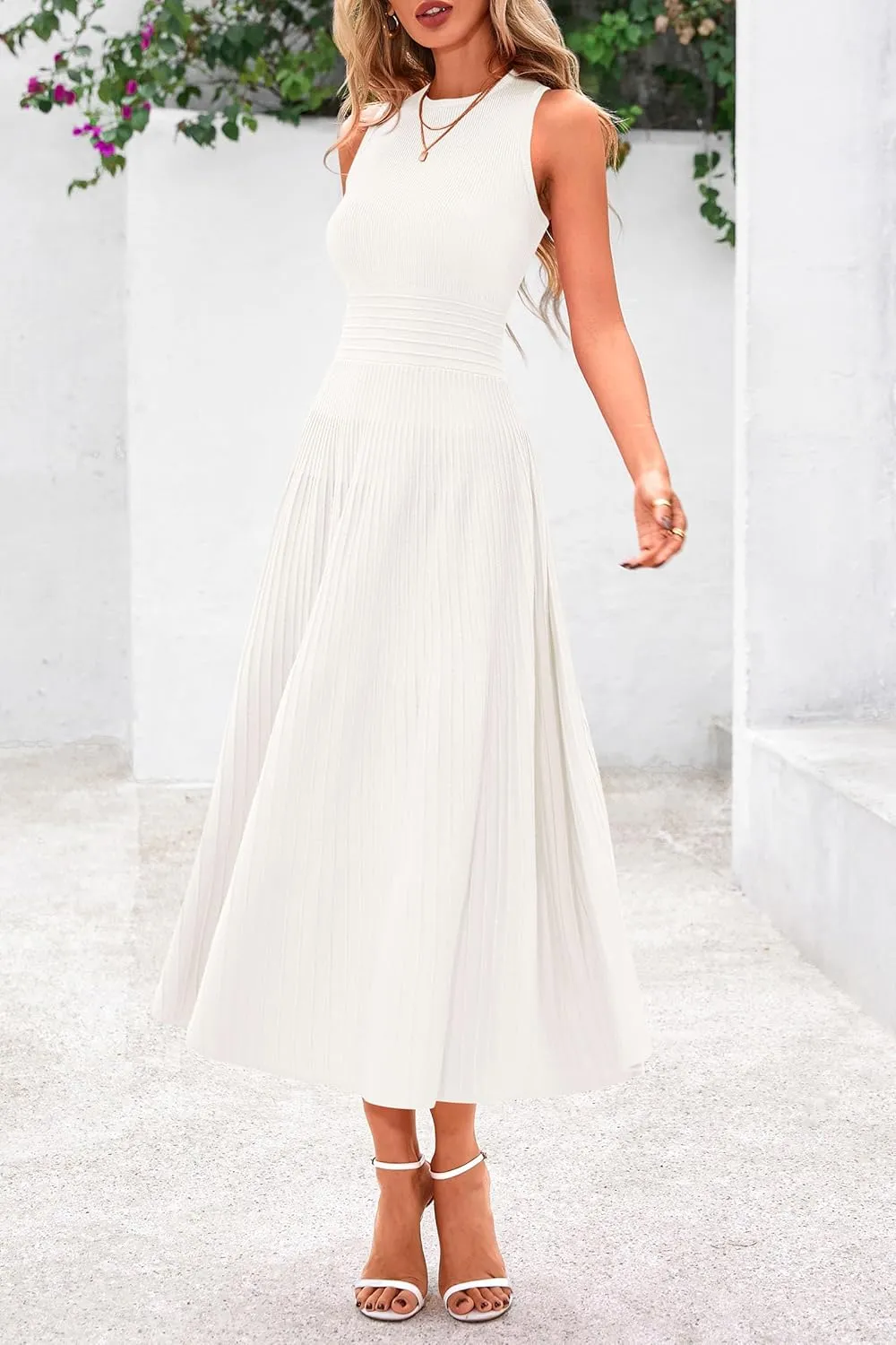 PRETTYGARDEN Spring Casual Dresses for Women 2025 Summer Business Work Midi Sleeveless A Line Pleated Cocktail Dress