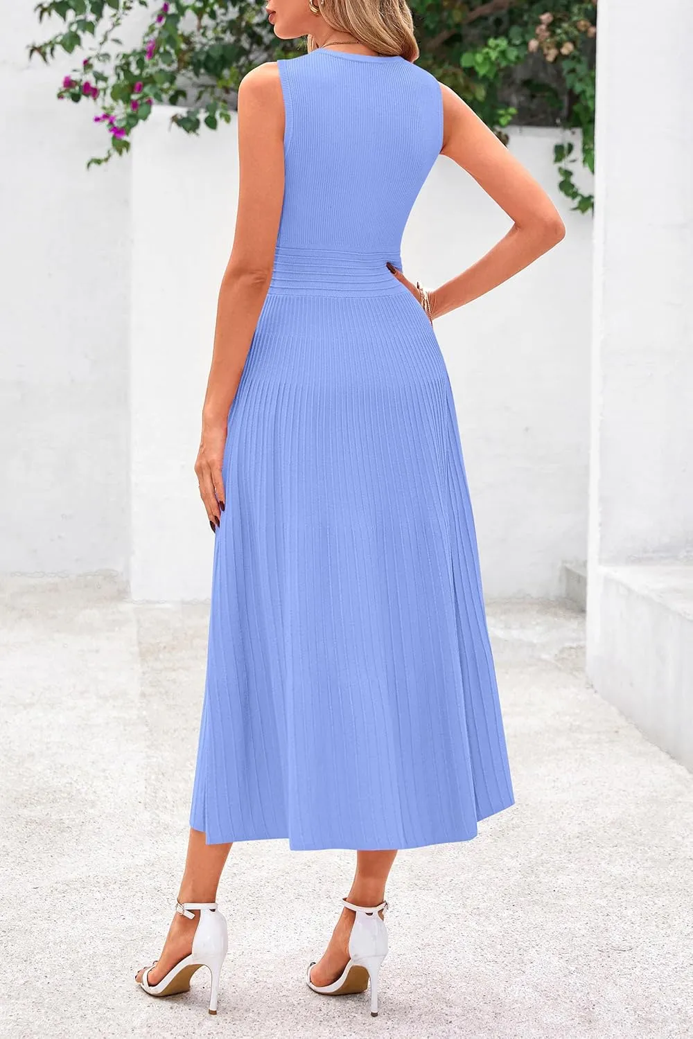 PRETTYGARDEN Spring Casual Dresses for Women 2025 Summer Business Work Midi Sleeveless A Line Pleated Cocktail Dress
