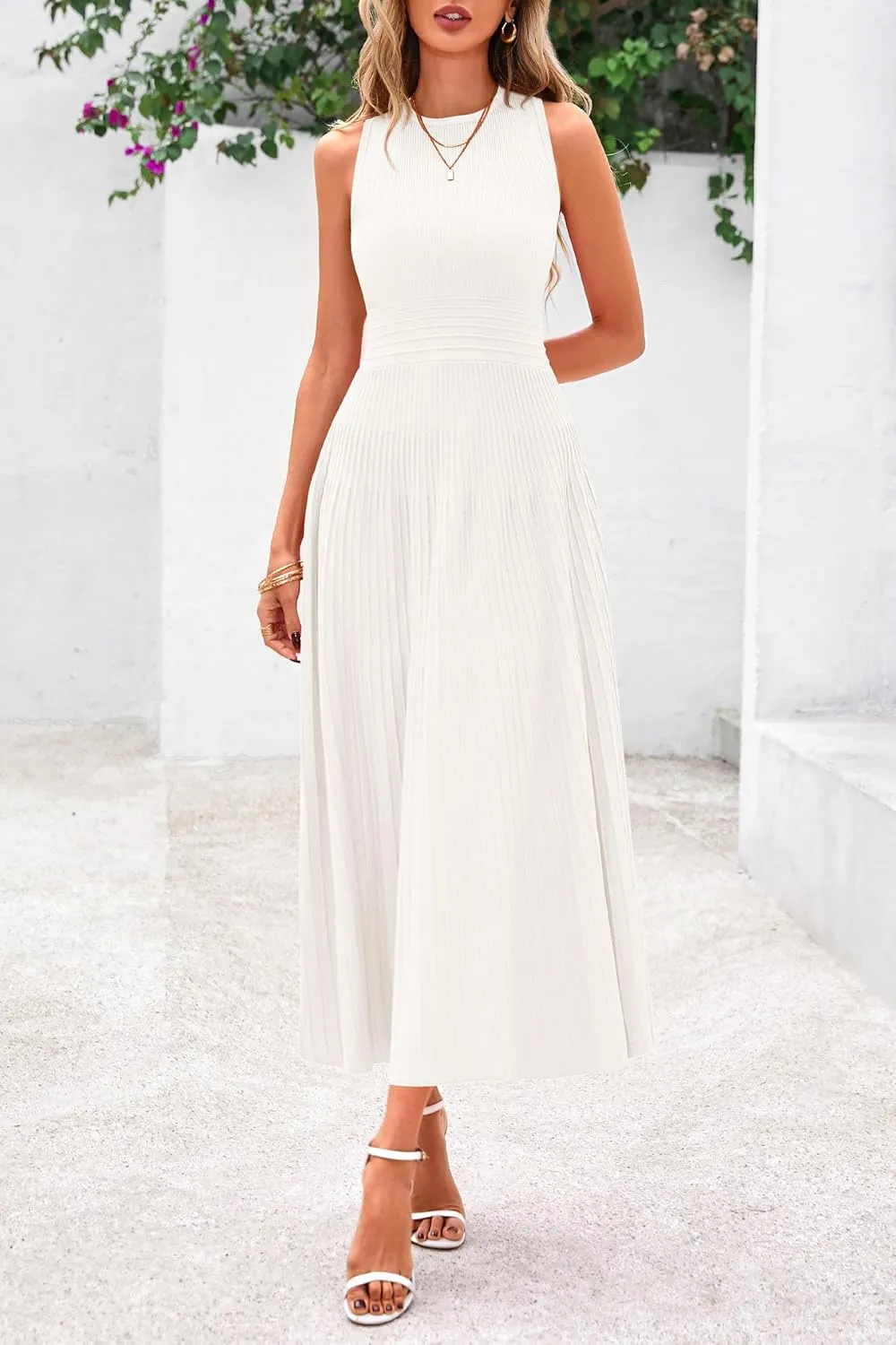 PRETTYGARDEN Spring Casual Dresses for Women 2025 Summer Business Work Midi Sleeveless A Line Pleated Cocktail Dress