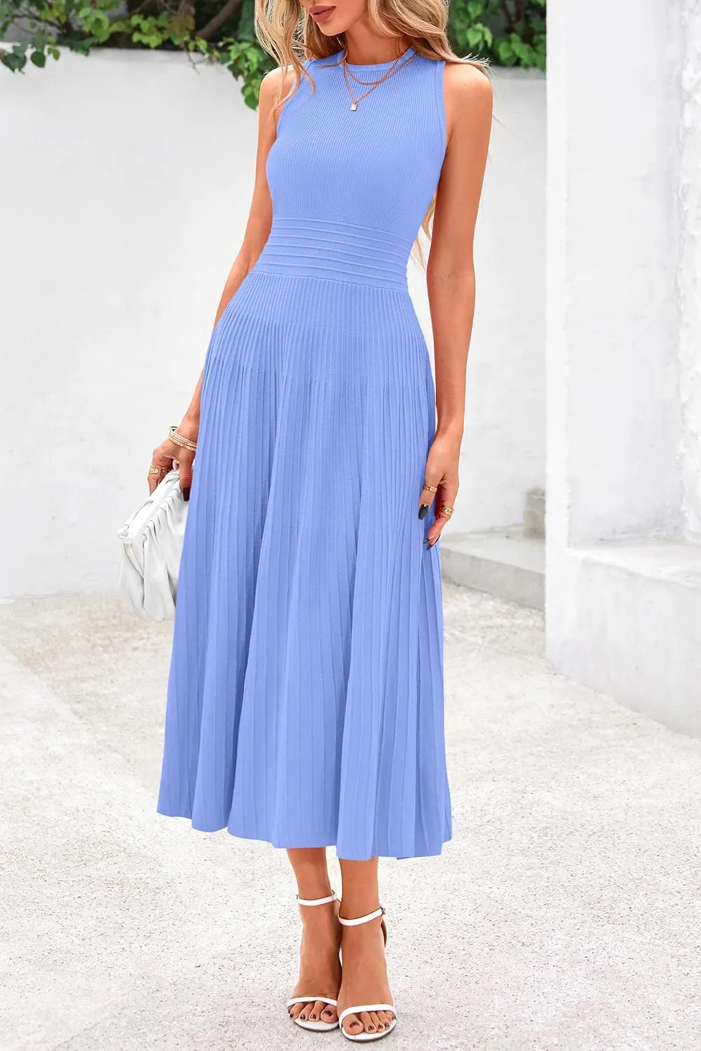 PRETTYGARDEN Spring Casual Dresses for Women 2025 Summer Business Work Midi Sleeveless A Line Pleated Cocktail Dress