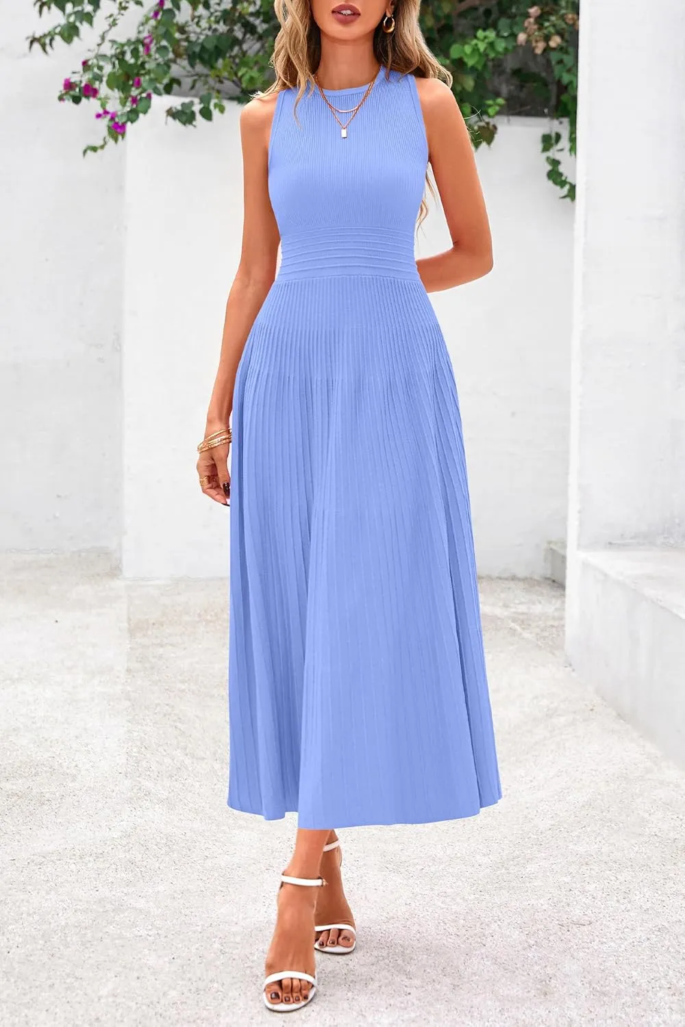 PRETTYGARDEN Spring Casual Dresses for Women 2025 Summer Business Work Midi Sleeveless A Line Pleated Cocktail Dress