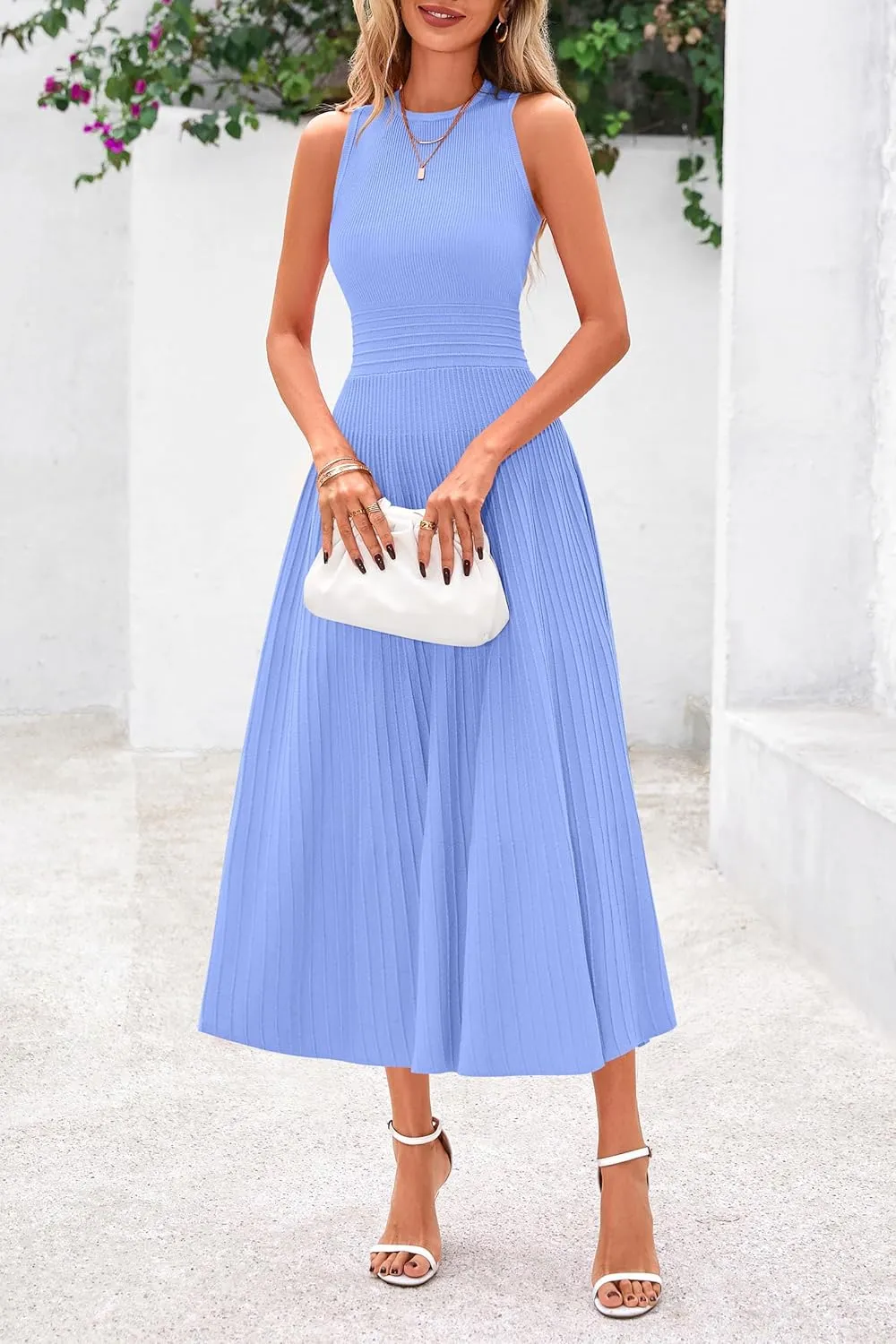 PRETTYGARDEN Spring Casual Dresses for Women 2025 Summer Business Work Midi Sleeveless A Line Pleated Cocktail Dress