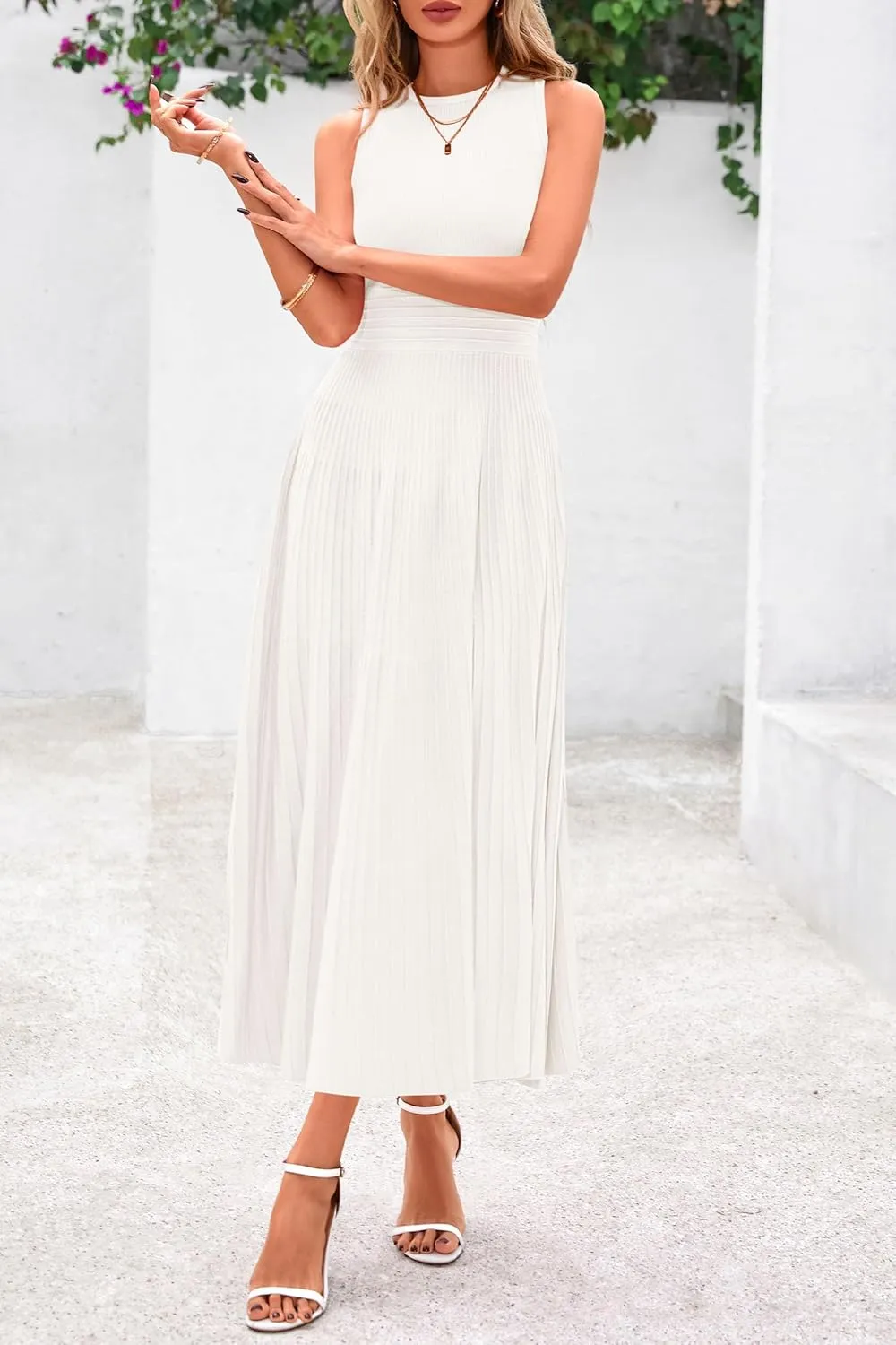 PRETTYGARDEN Spring Casual Dresses for Women 2025 Summer Business Work Midi Sleeveless A Line Pleated Cocktail Dress