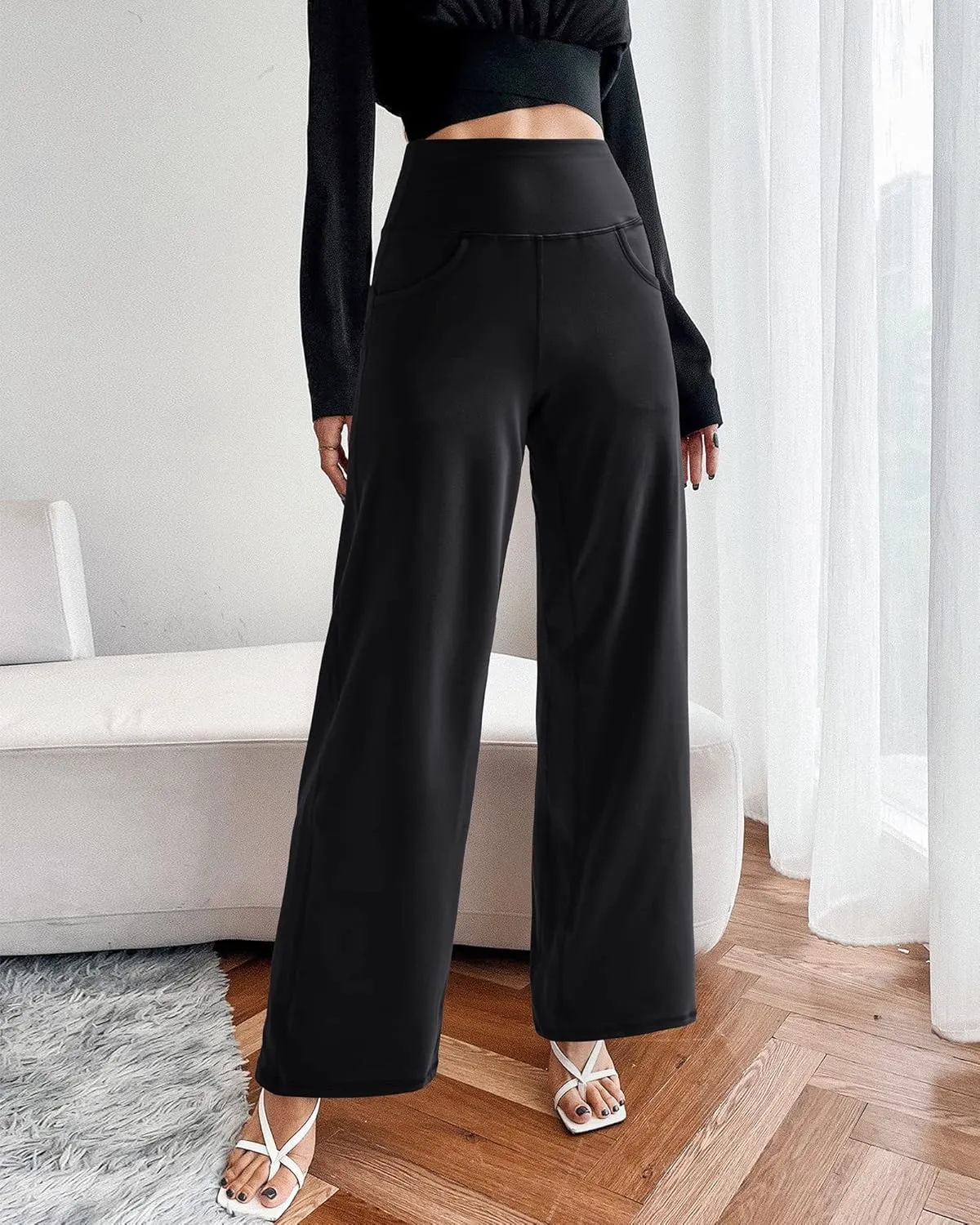 Promover Wide Leg Pants Woman Yoga Pants with Pockets Stretch Loose Casual Lounge Sweatpants Petite/Regular/Tall