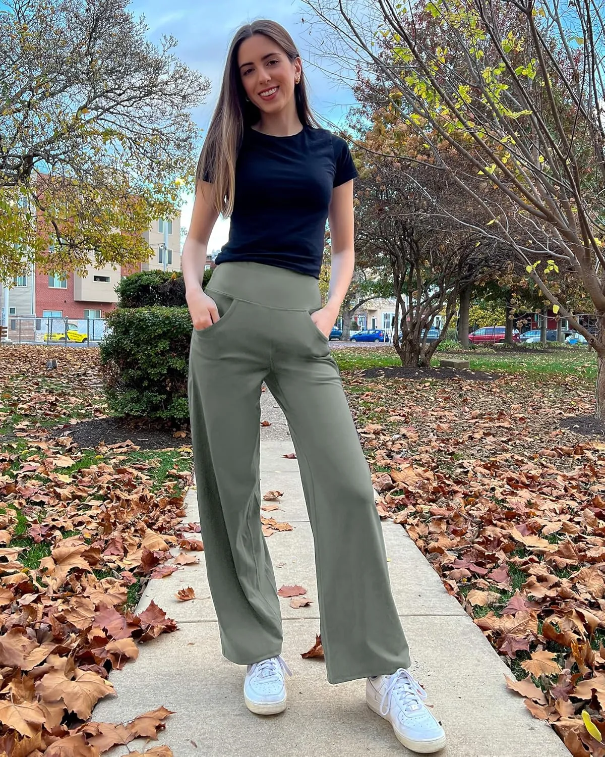 Promover Wide Leg Pants Woman Yoga Pants with Pockets Stretch Loose Casual Lounge Sweatpants Petite/Regular/Tall