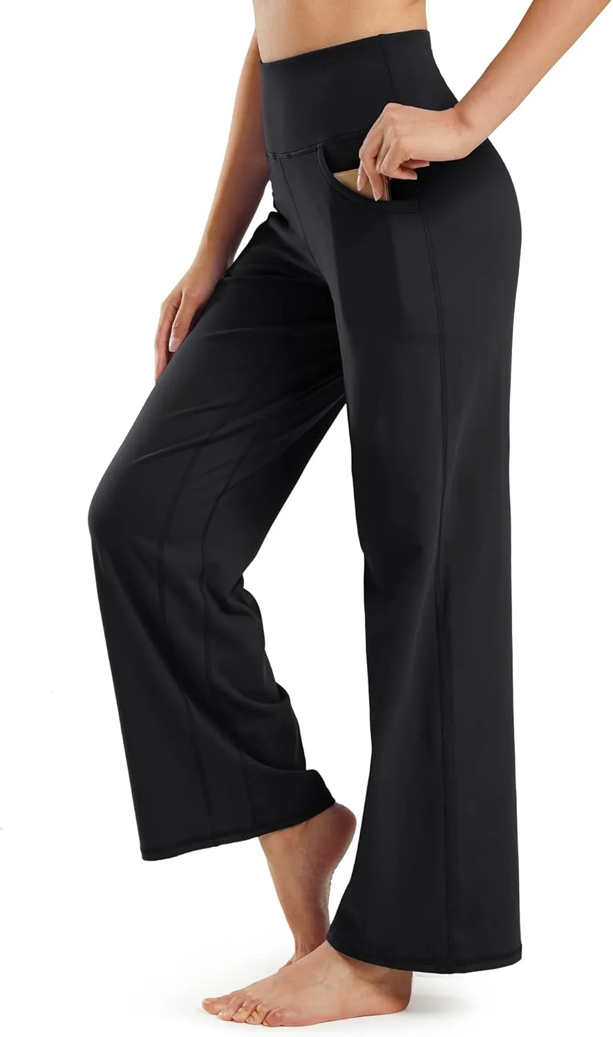 Promover Wide Leg Pants Woman Yoga Pants with Pockets Stretch Loose Casual Lounge Sweatpants Petite/Regular/Tall