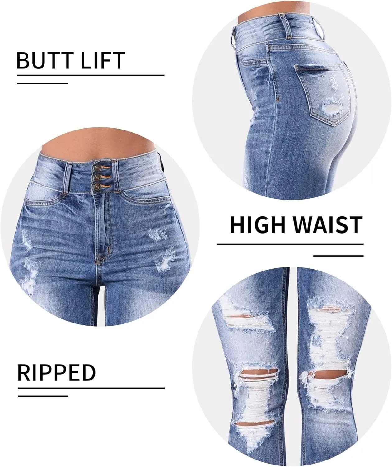 Qazel Vorrlon Women's High Waisted Jeans for Women Ripped Skinny Stretch Distressed Jeans High Rise Butt Lifting Demin Pants