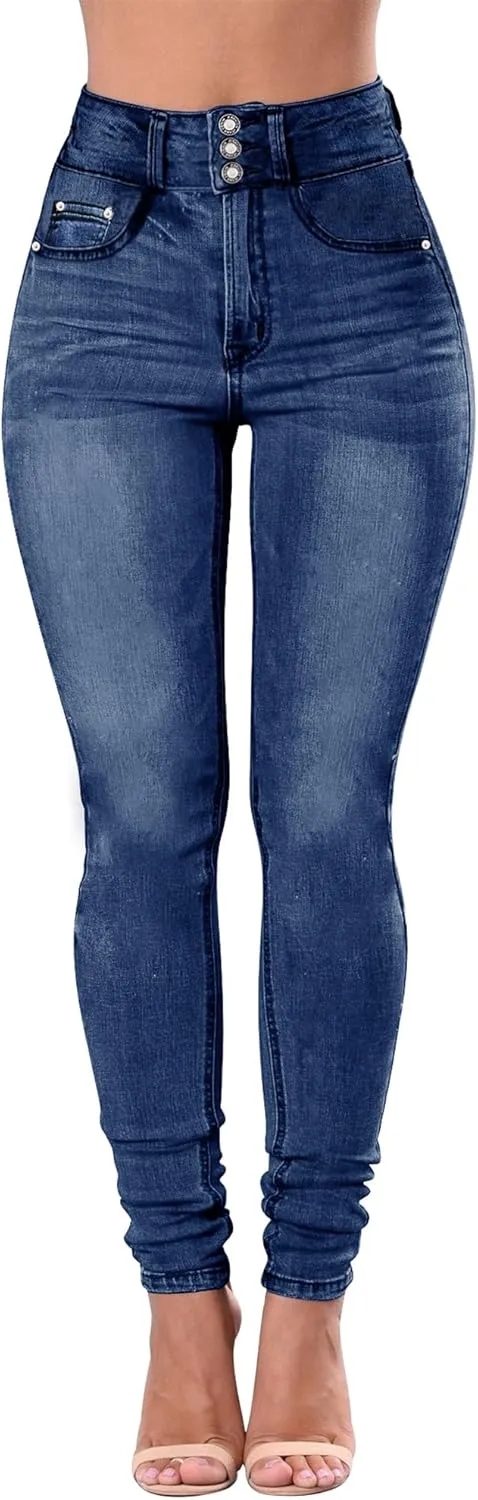 Qazel Vorrlon Women's High Waisted Jeans for Women Ripped Skinny Stretch Distressed Jeans High Rise Butt Lifting Demin Pants