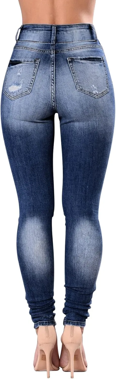 Qazel Vorrlon Women's High Waisted Jeans for Women Ripped Skinny Stretch Distressed Jeans High Rise Butt Lifting Demin Pants