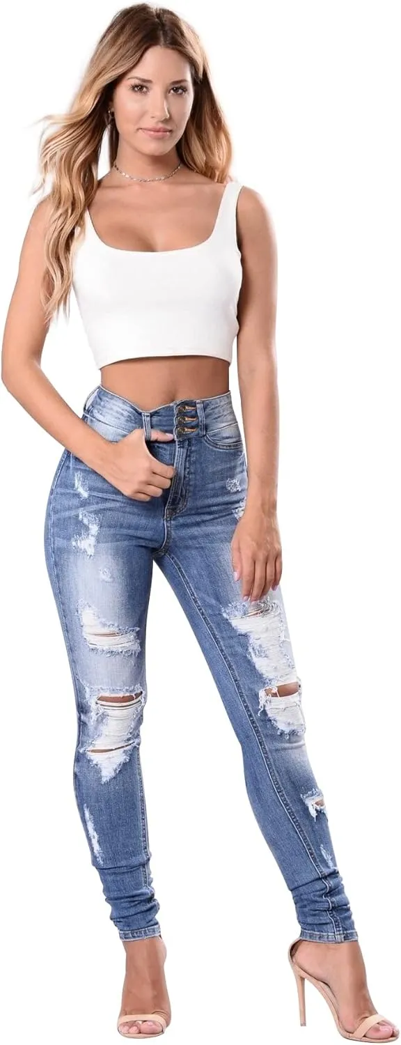 Qazel Vorrlon Women's High Waisted Jeans for Women Ripped Skinny Stretch Distressed Jeans High Rise Butt Lifting Demin Pants