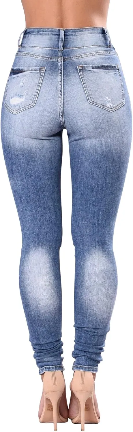 Qazel Vorrlon Women's High Waisted Jeans for Women Ripped Skinny Stretch Distressed Jeans High Rise Butt Lifting Demin Pants