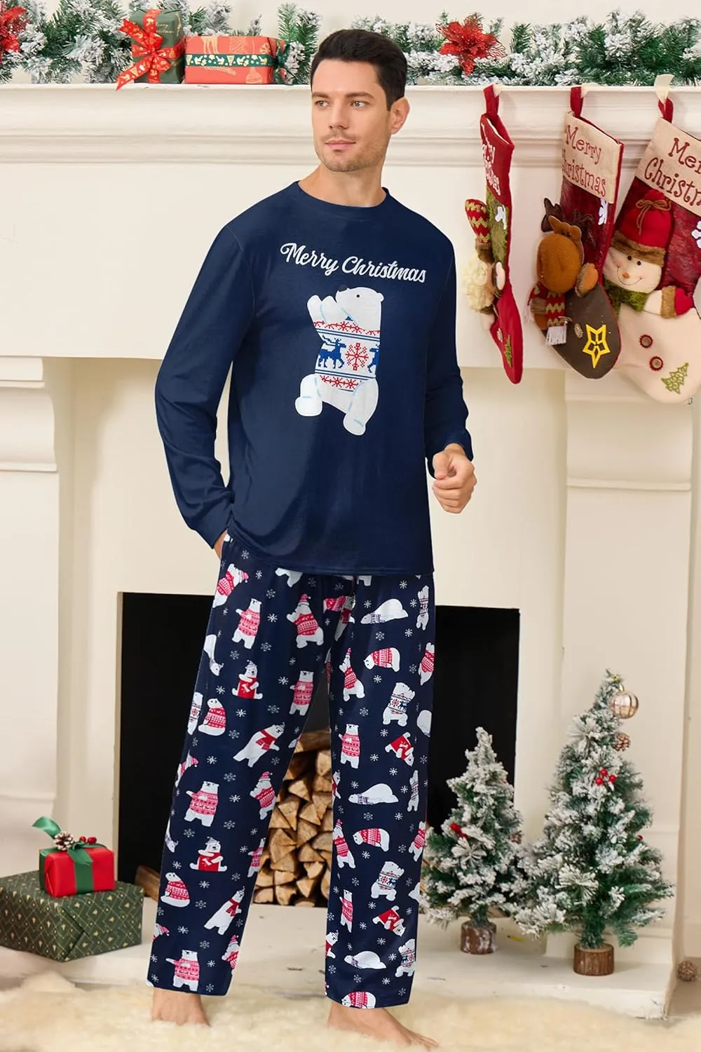 RAISEVERN Mens Christmas Pajamas Set Ugly Pjs Pants and Long Sleeve Shirts Xmas Sleepwear with Pockets