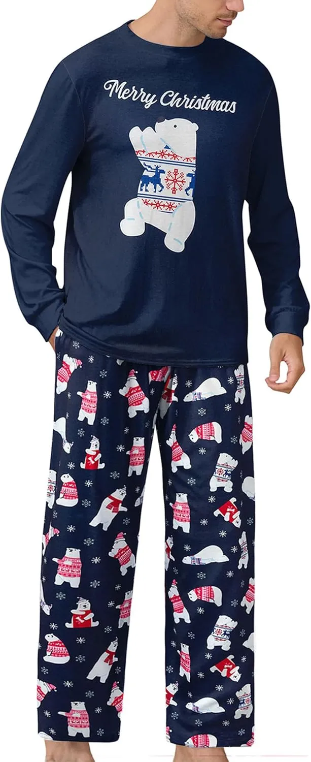 RAISEVERN Mens Christmas Pajamas Set Ugly Pjs Pants and Long Sleeve Shirts Xmas Sleepwear with Pockets