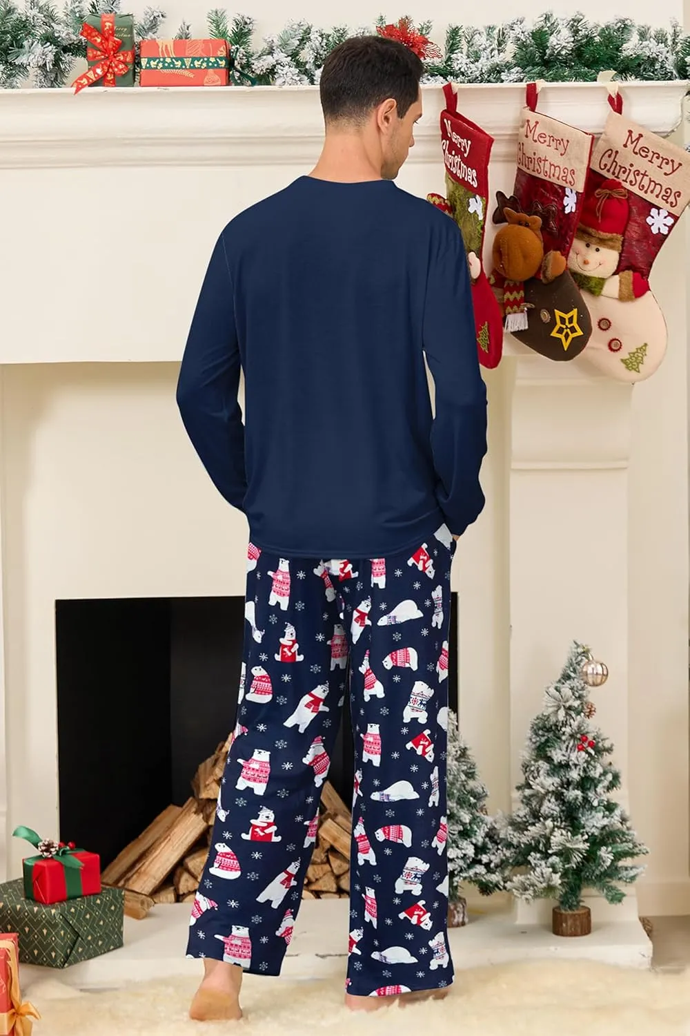 RAISEVERN Mens Christmas Pajamas Set Ugly Pjs Pants and Long Sleeve Shirts Xmas Sleepwear with Pockets