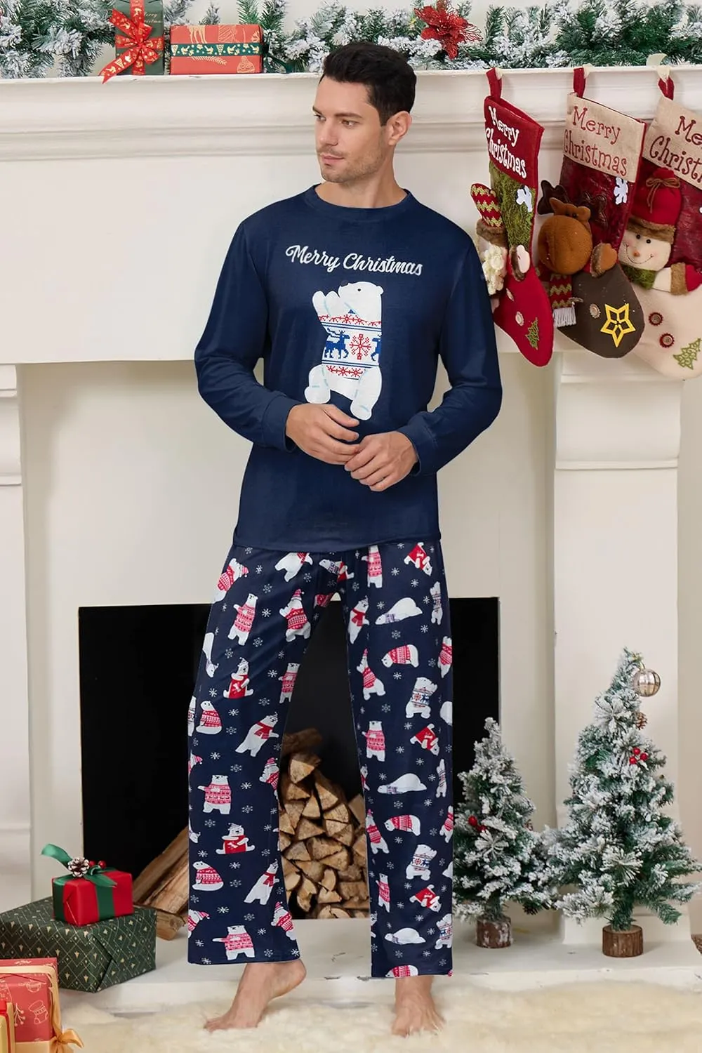 RAISEVERN Mens Christmas Pajamas Set Ugly Pjs Pants and Long Sleeve Shirts Xmas Sleepwear with Pockets