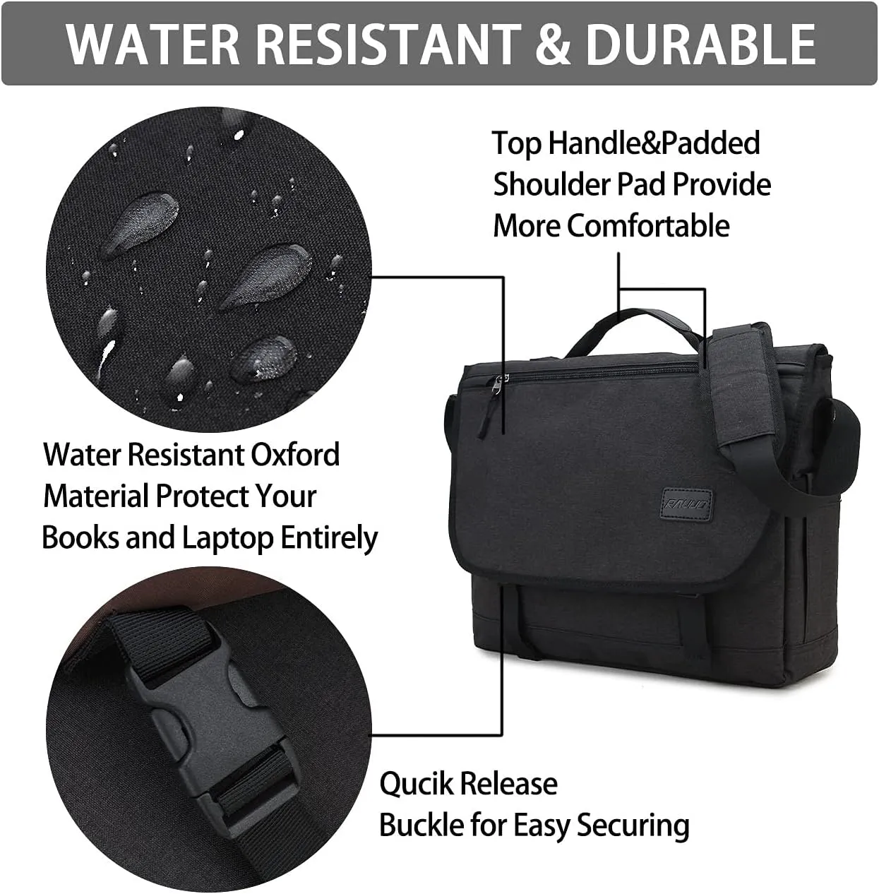 RAVUO Messenger Bag for Men, Water Resistant Lightweight Satchel 15.6 17 Inch Laptop Bags Shoulder Bookbag