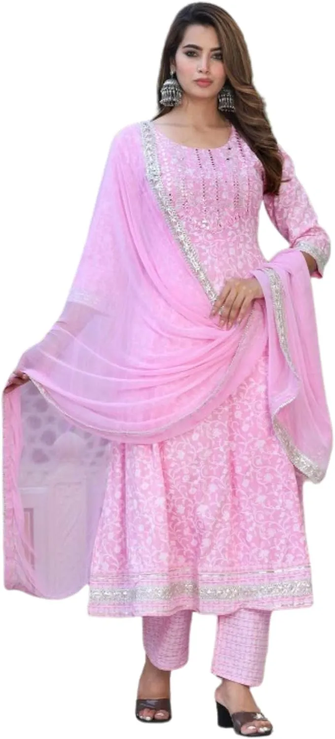 Rayon Anarkali Indian Kurti For Women Summer Dress Kurta Pant With Dupatta Set Pakistani Kurta