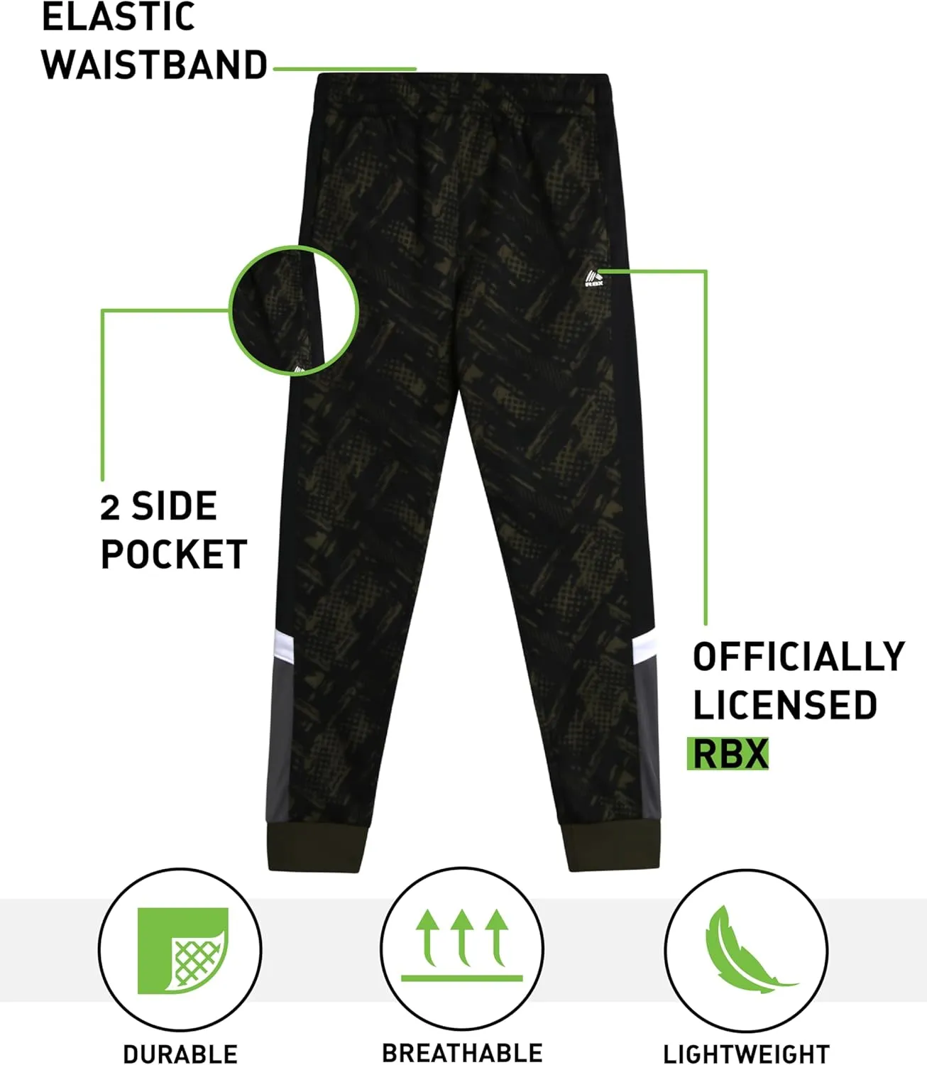 RBX Boys Sweatpants - 4 Pack Stretch Performance Tricot Activewear Boys Joggers Athletic Pants with Side Pockets (Size: 4-20)