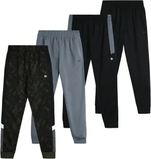 RBX Boys Sweatpants - 4 Pack Stretch Performance Tricot Activewear Boys Joggers Athletic Pants with Side Pockets (Size: 4-20)