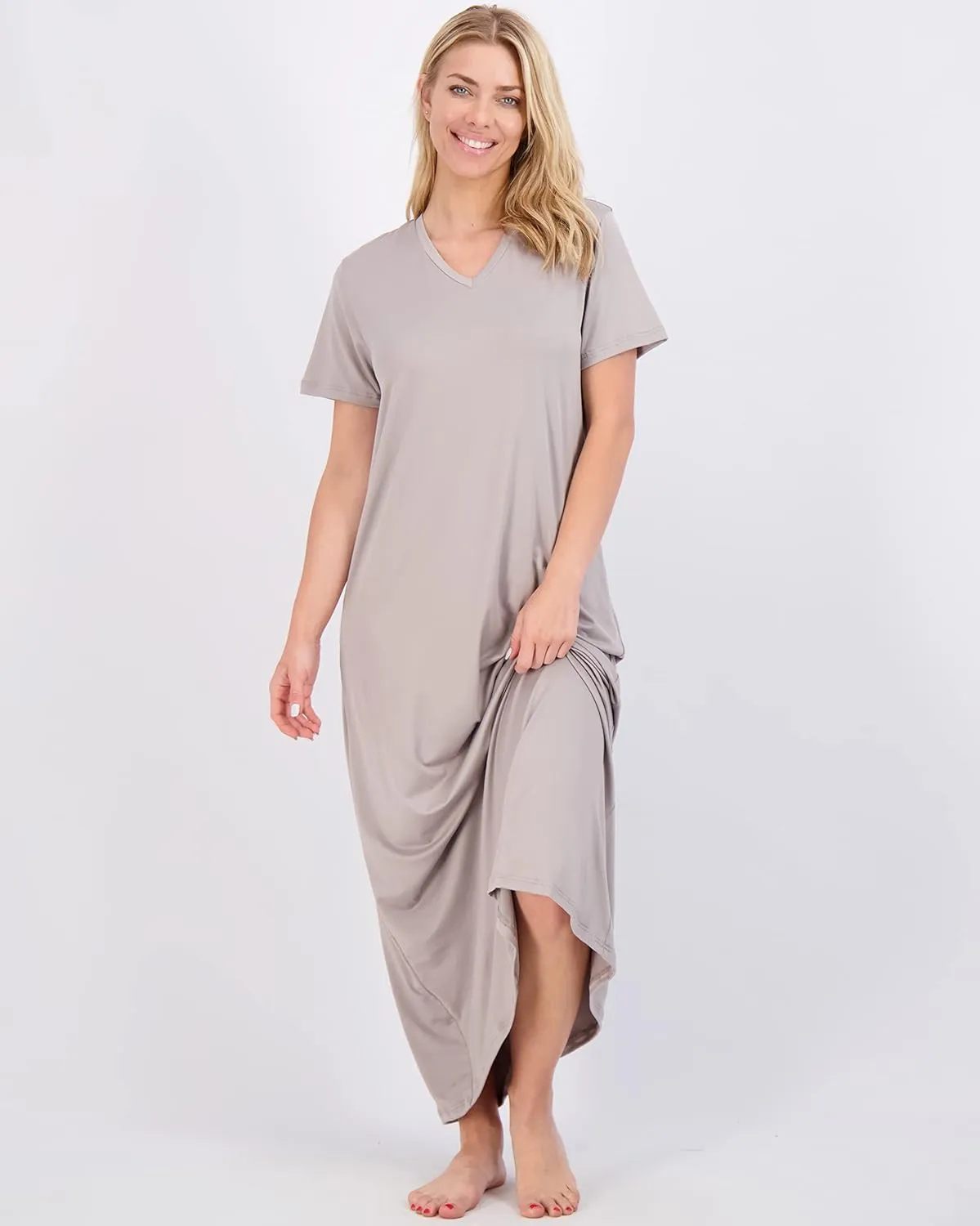 Real Essentials 3 Pack: Women's Soft Maxi Long Nightshirt Short Sleeve Soft Nightgown Sleep Dress (Available in Plus Size)