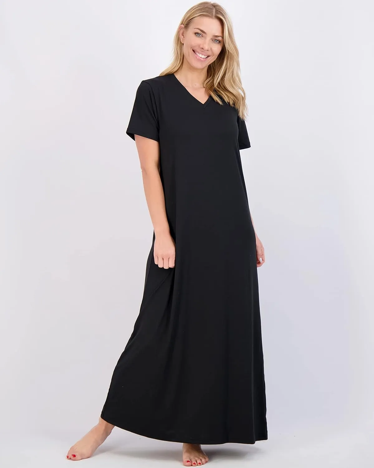 Real Essentials 3 Pack: Women's Soft Maxi Long Nightshirt Short Sleeve Soft Nightgown Sleep Dress (Available in Plus Size)
