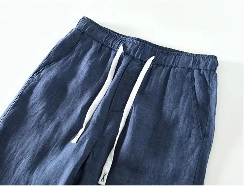REHJJDFD Men Casual Pants Men's Linen Breathable Lanyard Trousers Baggy Harem Pants Solid Color Loose Comfy Yoga Pants