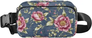 Retro Red Floral Fanny Pack Water Resistant, Women Men Waist Pack Sling Bag Purse for Travel Hiking