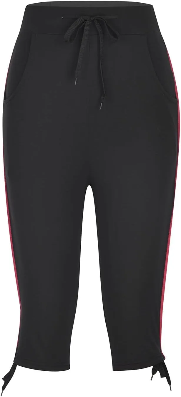 RKSTN Womens Capris for Summer 2025 Casual Yoga Gym Capri Leggings with Drawstring Shorts High Waisted Cropped Beach Pants