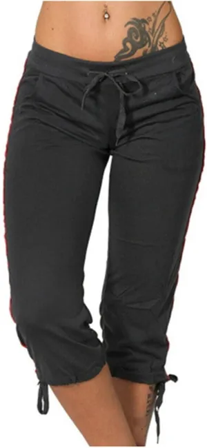RKSTN Womens Capris for Summer 2025 Casual Yoga Gym Capri Leggings with Drawstring Shorts High Waisted Cropped Beach Pants