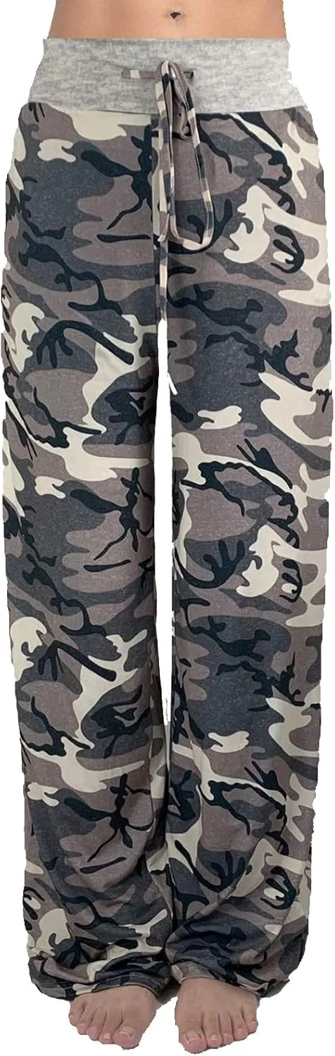 ROSA JUNIO Comfy Pajama Pants for Women Casual Drawstring Floral Palazzo Lounge Pants Stretch Wide Leg Bottoms