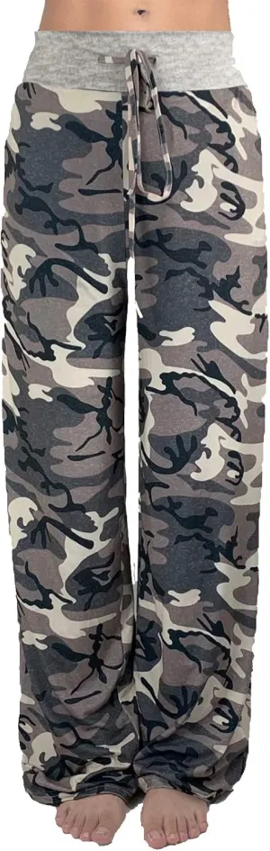 ROSA JUNIO Comfy Pajama Pants for Women Casual Drawstring Floral Palazzo Lounge Pants Stretch Wide Leg Bottoms