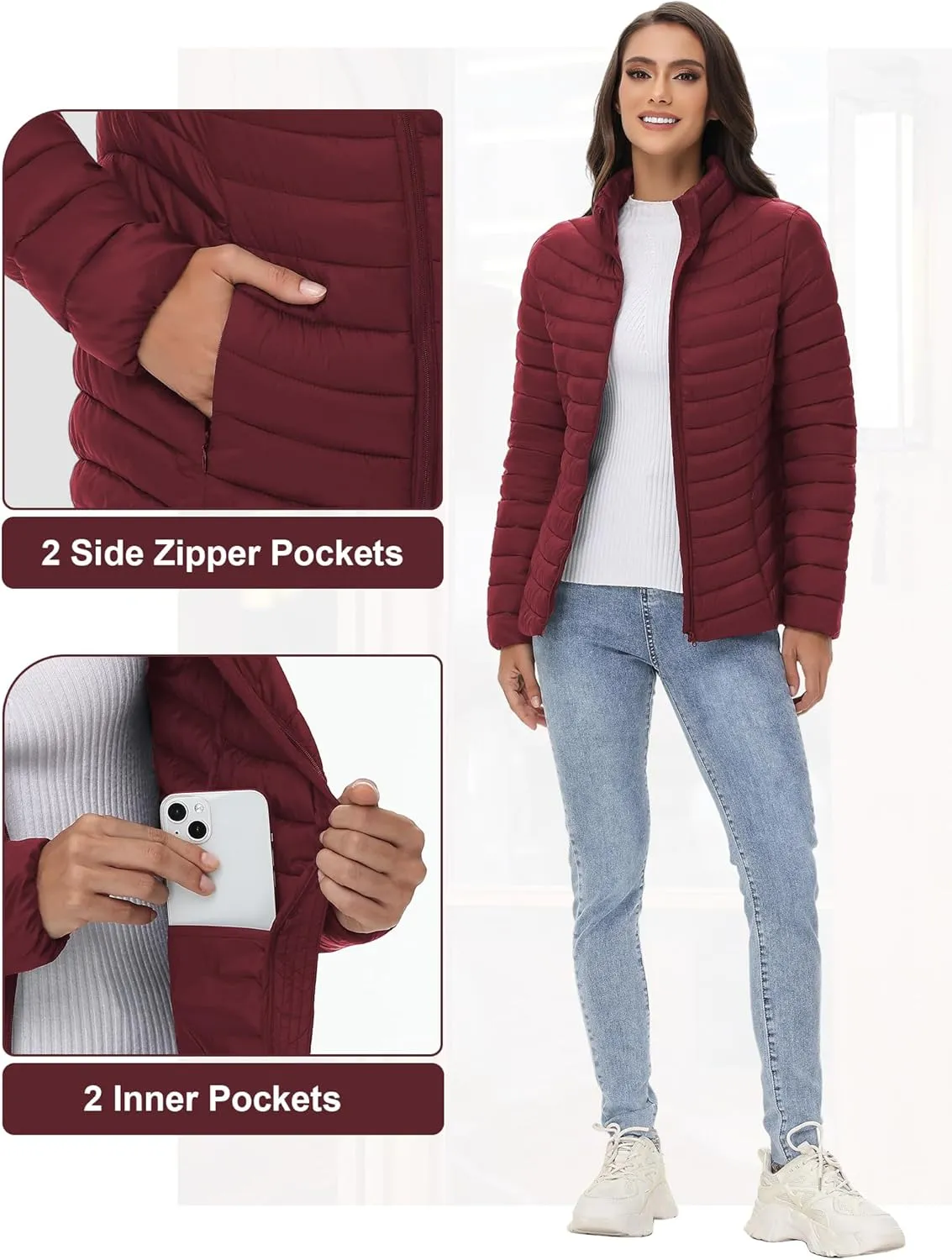 ROYAL MATRIX Women's Packable Puffer Jacket Lightweight Quilted Puffer Jacket Winter Warm Puffy Jacket with Stand Collar