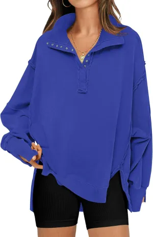 RUBZOOF Oversized Sweatshirt for Women Trendy Button Henley Neck Pullover Long Sleeve Tops Casual Fall Clothes XS-XL