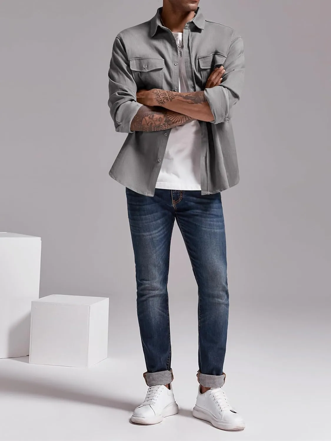 Runcati Mens Casual Shacket Twill Button Down Shirt Jacket Long Sleeve Lightweight Jacket