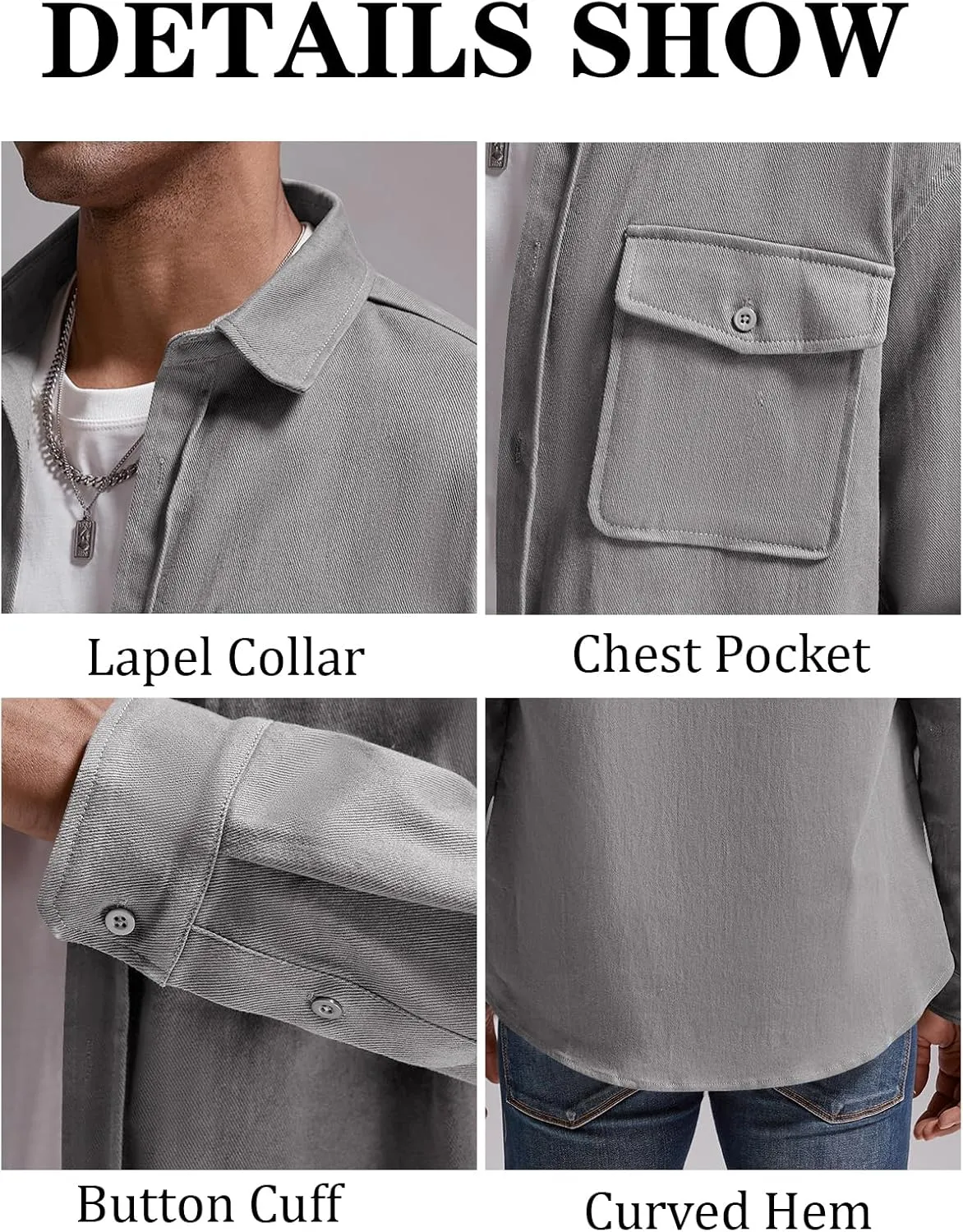 Runcati Mens Casual Shacket Twill Button Down Shirt Jacket Long Sleeve Lightweight Jacket
