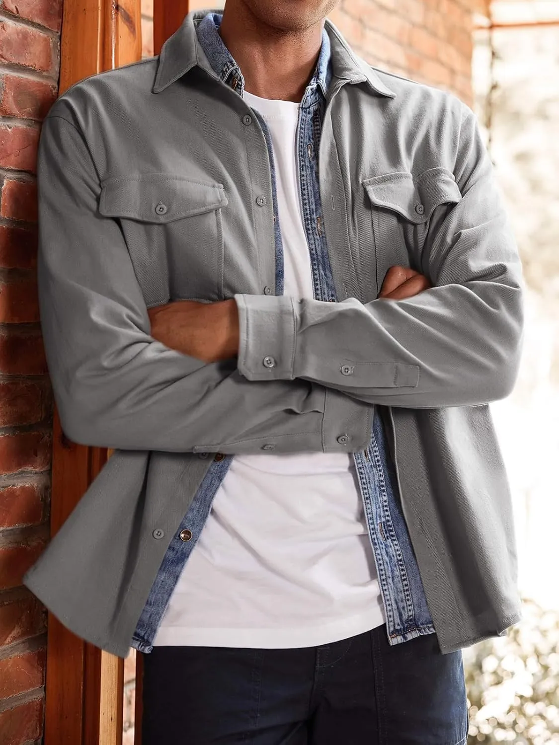 Runcati Mens Casual Shacket Twill Button Down Shirt Jacket Long Sleeve Lightweight Jacket